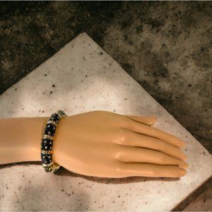 Cuff Bracelet with Snap Clasp, Black and Gold